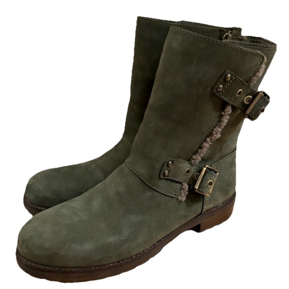 UGG Niels III Waterproof Olive Green Moto Boots Size 9.5‎ US – Sheepskin Lined - Picture 8 of 11